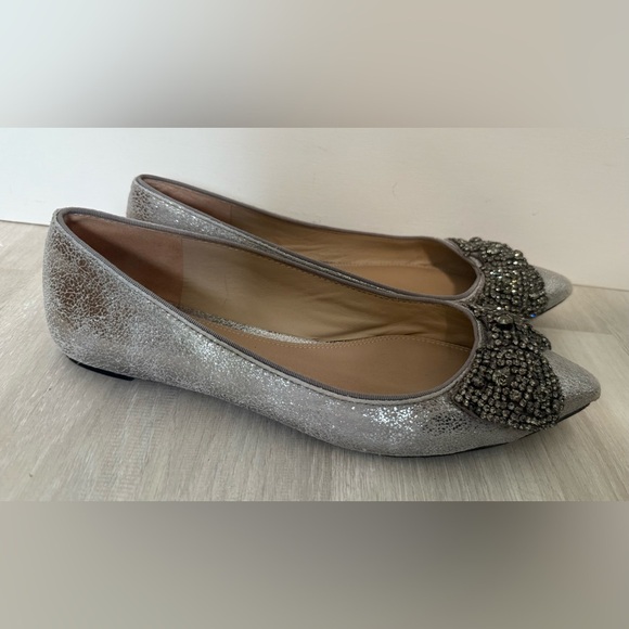 TORY BURCH silver jeweled bow tie leather pointy toe ballerina flats sz 9 - Picture 8 of 10